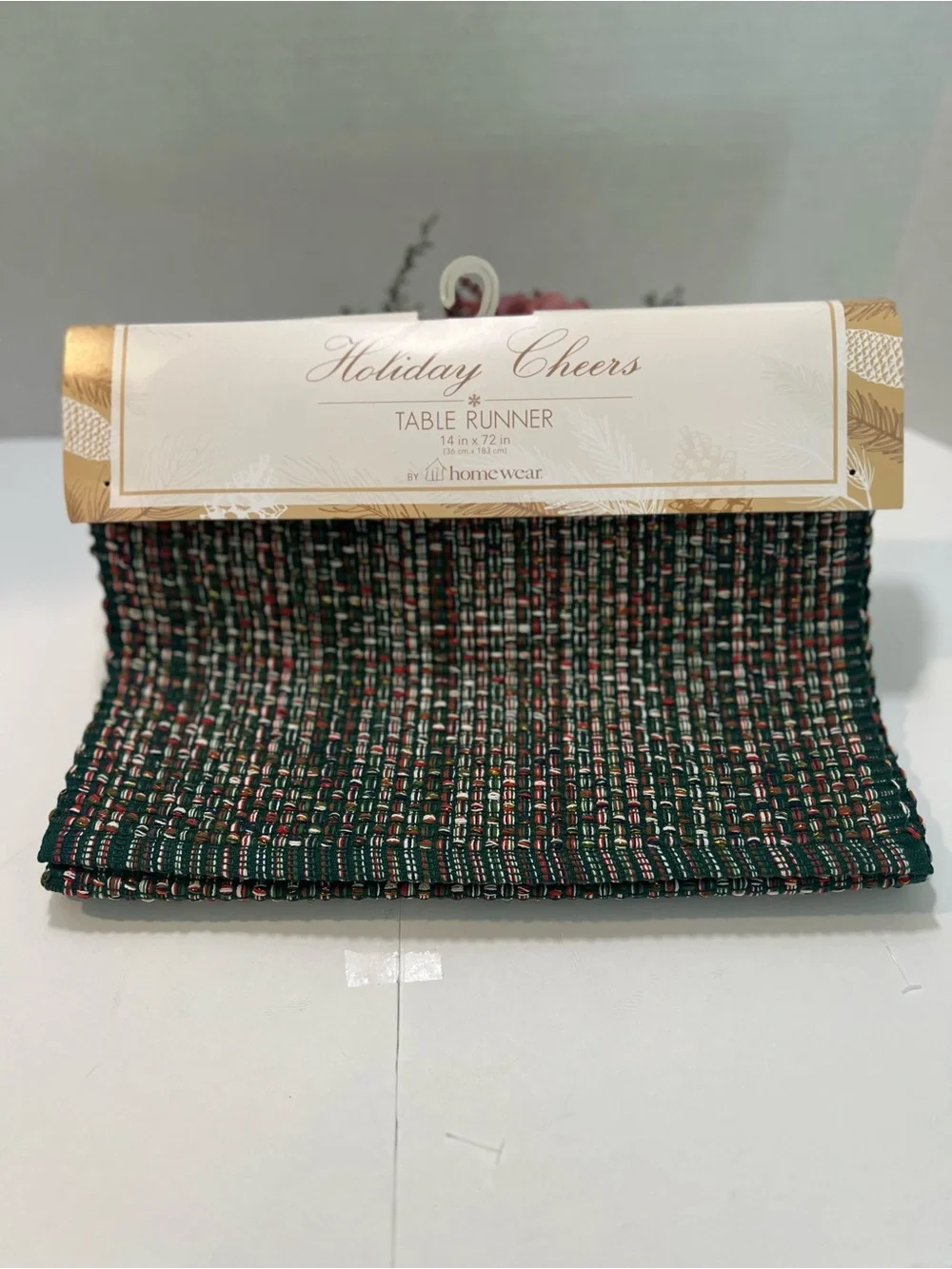 Holiday Cheers Table Runner with Green with Red and White Accents - Sz 14